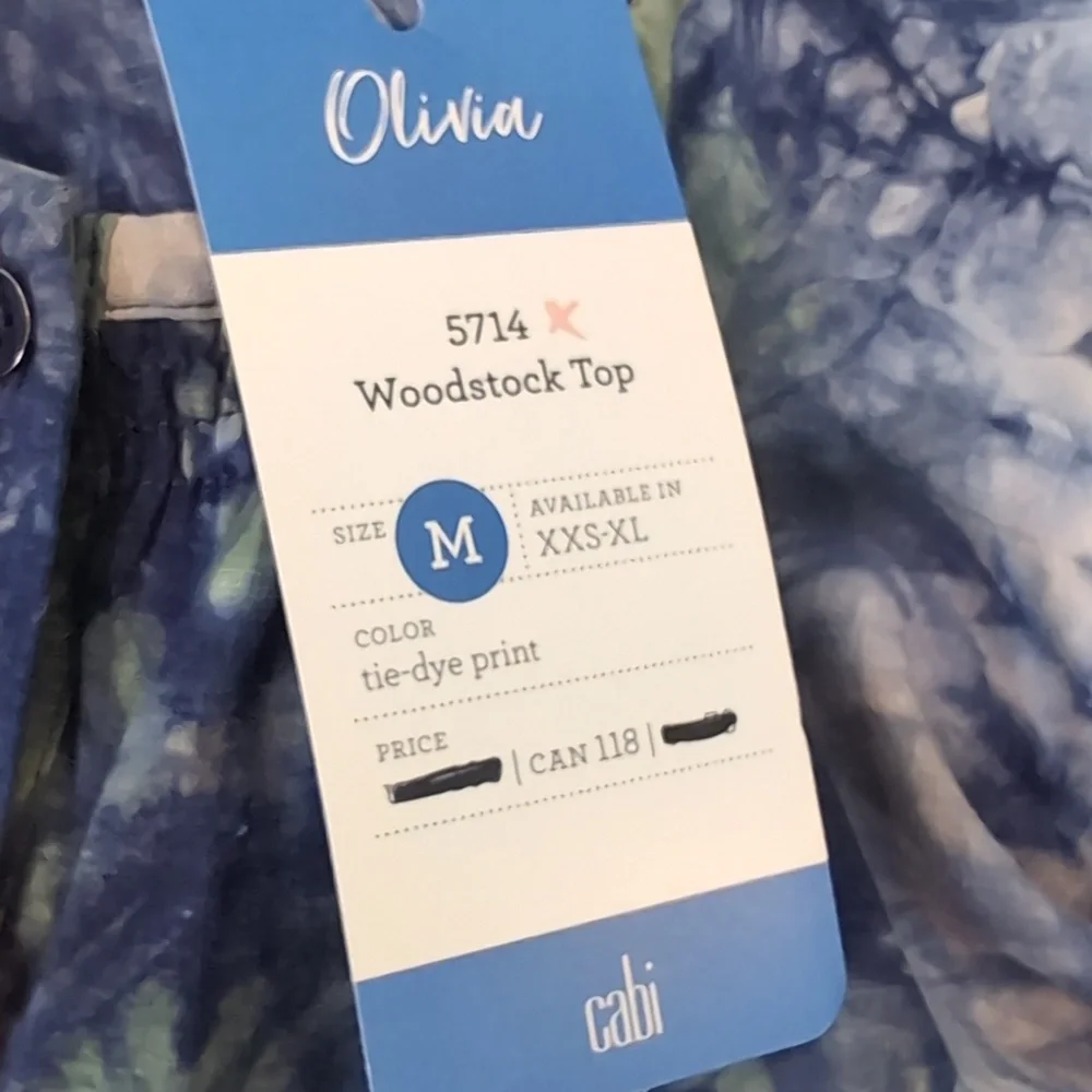 NEW Cabi Woodstock Blue Green Tie Dye Linen Babydoll Top Tunic Size Medium - Picture 12 of 14